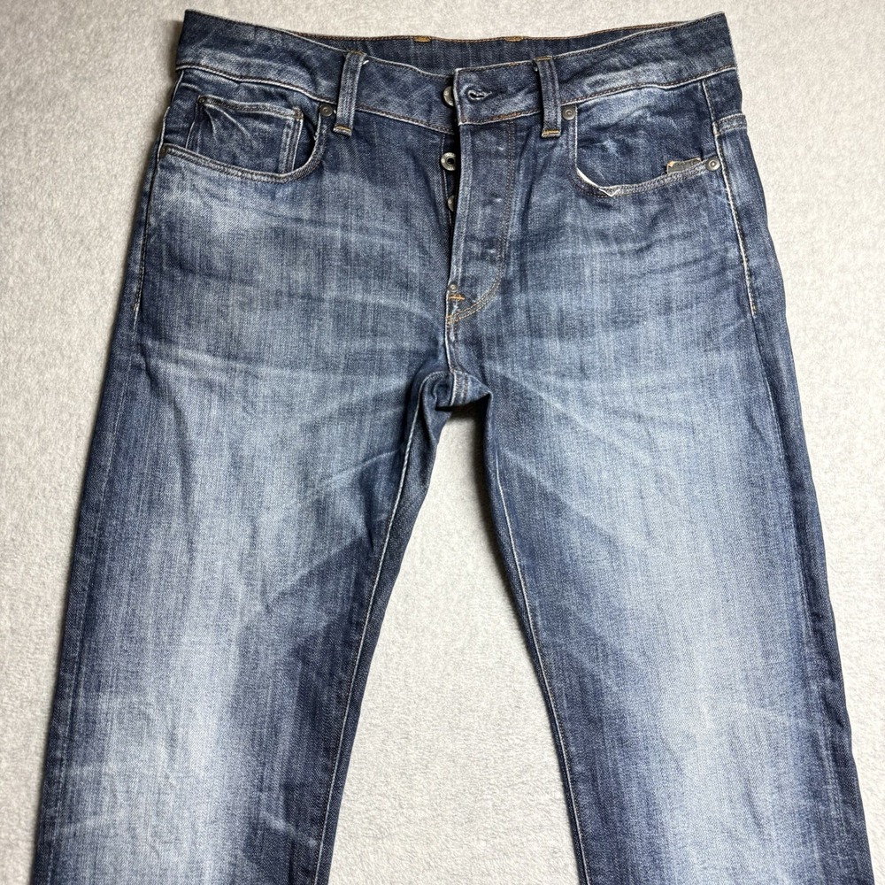 G Star Raw Jeans 32x30 Blue Attacc Low Straight Zip Pocket Whiskered Faded Opium - Picture 2 of 11